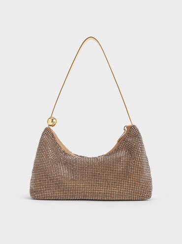 Crystal-Embellished Two-Way Bag, Gold, hi-res