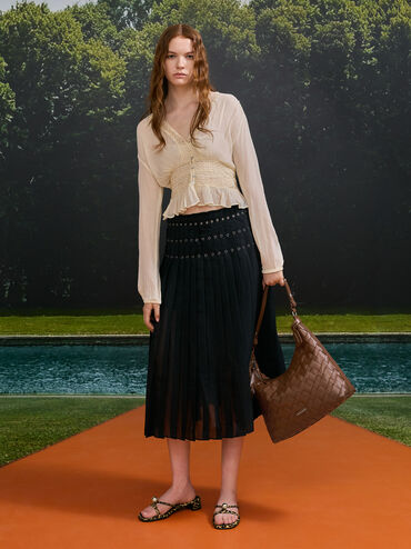 Ivette Woven Tassel Hobo Bag, Chocolate, hi-res