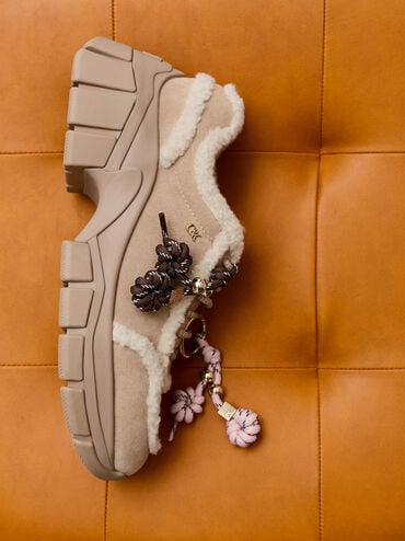 Yunna Suede & Faux Shearling Chunky Sneakers, Beige, hi-res