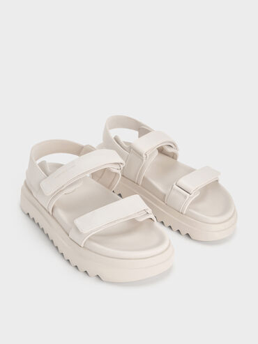 Double-Strap Ridged-Sole Flatform Sandals, Cream, hi-res