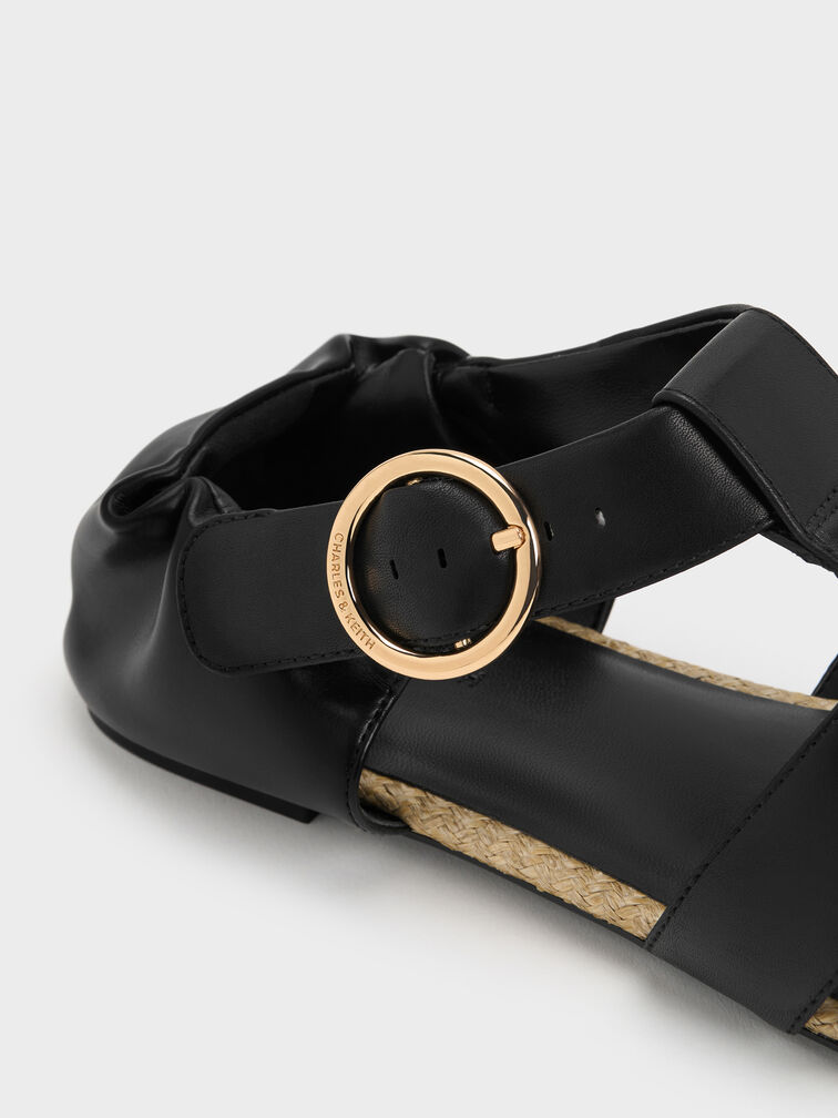 Caged Flat Espadrilles, Black, hi-res