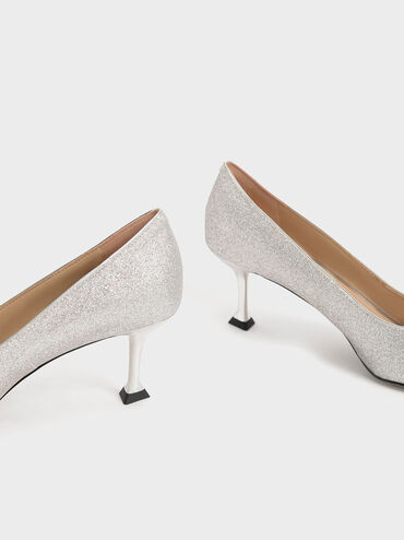 Ever Glittered Gem-Embellished Kitten Heel Pumps, Silver, hi-res
