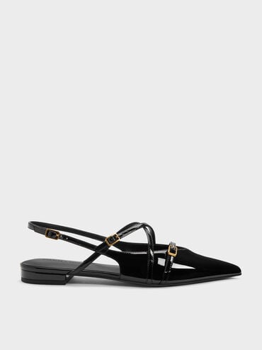 Maybelle Patent Strappy Slingback Flats, Black Patent, hi-res