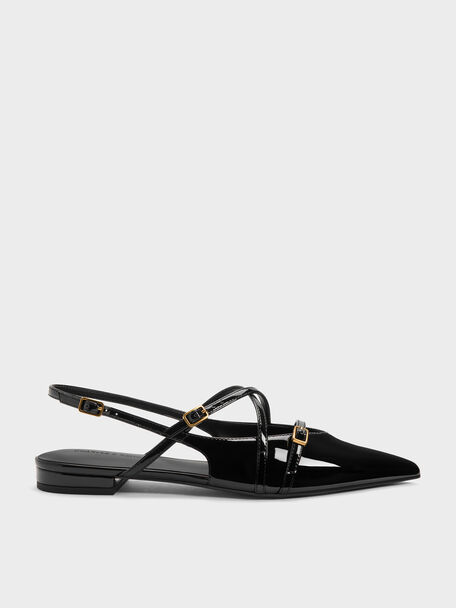 Maybelle Patent Strappy Slingback Flats, Black Patent, hi-res