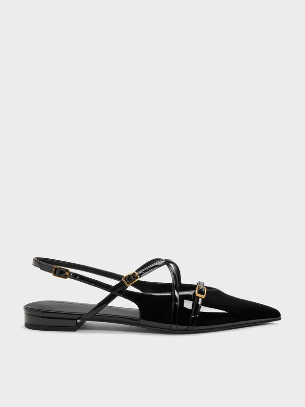 Maybelle Patent Strappy Slingback Flats, Black Patent, hi-res