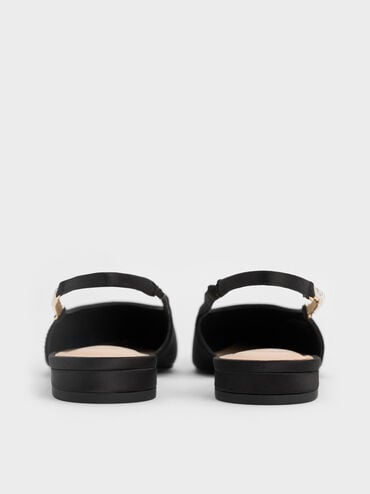 Satin Crystal-Embellished Strap Slingback Flats, Black Textured, hi-res