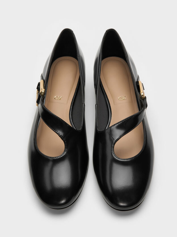 Daena Leather Asymmetric-Strap Mary Janes, Black Box, hi-res