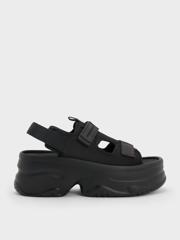 Flatform Sports Sandals, Black Textured, hi-res