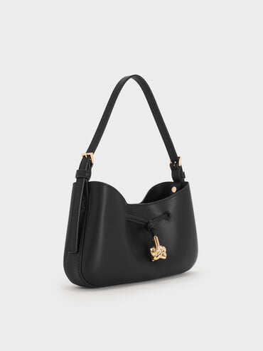 Mila Metallic-Knot Shoulder Bag, Black, hi-res