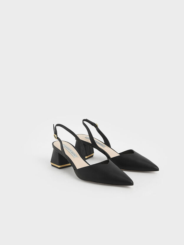 Katarina Metallic-Heel Slingback Pumps, Black, hi-res