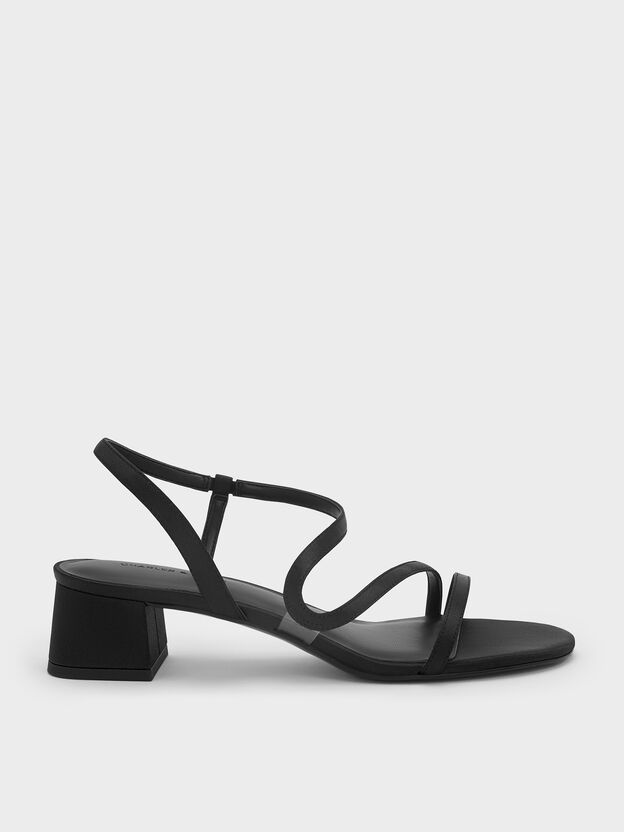 Arden Satin Wavy Slingback Sandals, Black Textured, hi-res