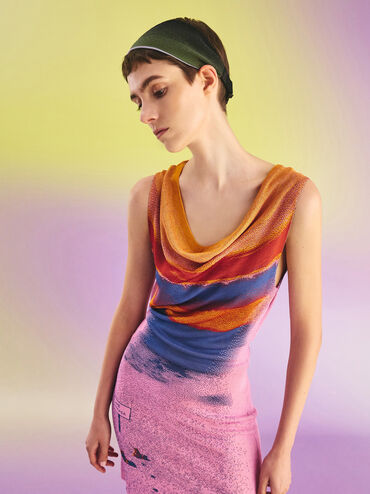 Recycled Polyester Knitted Gradient Reversible Headband, Multi, hi-res