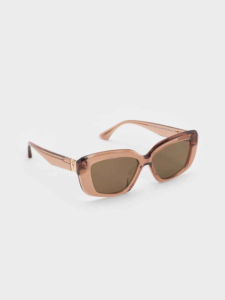 Alix Recycled Acetate Metallic-Accent Butterfly Sunglasses, Chestnut Brown, hi-res