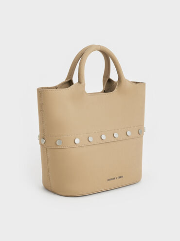 Bobbie Twill Studded Convertible Two-Way Bucket Bag, Toasted Sand, hi-res