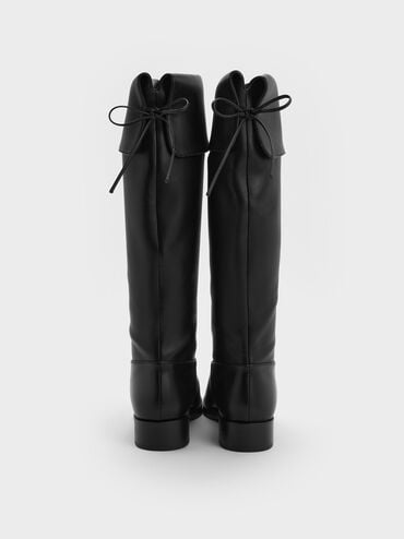 Fold-Over Back-Tie Thigh-High Boots, Black, hi-res