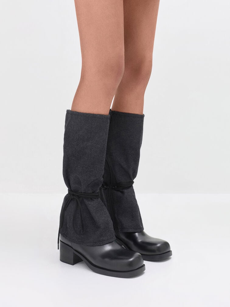 Felt Tie-Around Knee-High Boots, Dark Grey, hi-res