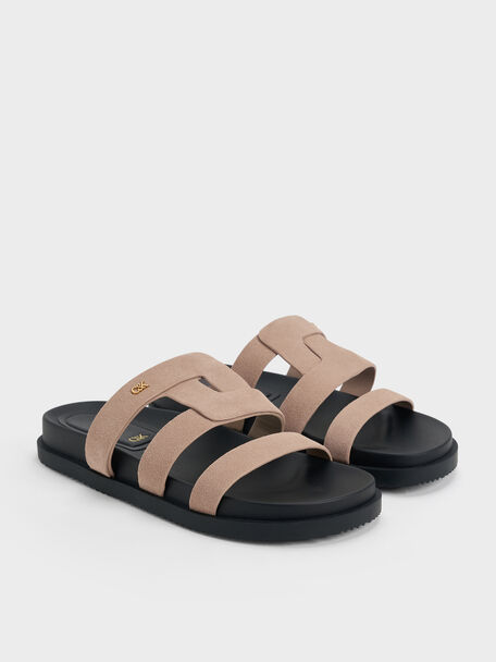 Petina Suede Flatform Sandals, Taupe, hi-res