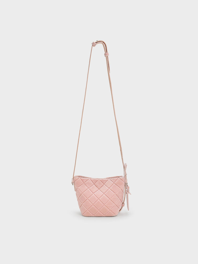 Duo Velvet Quilted Chain Bucket Bag, Pink, hi-res