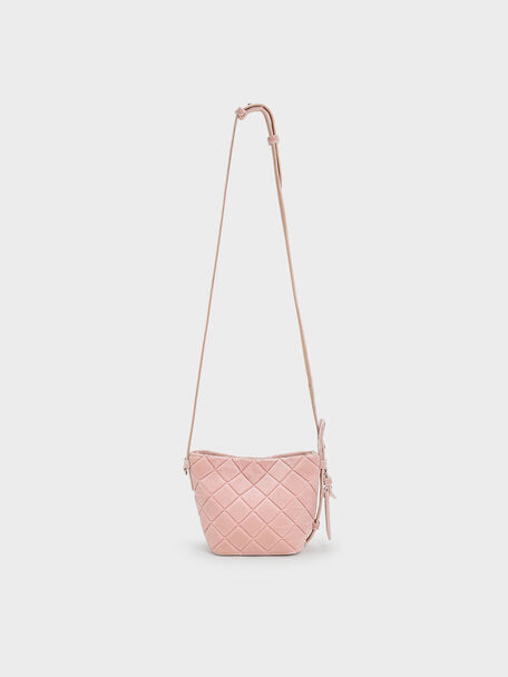 Duo Velvet Quilted Chain Bucket Bag, Pink, hi-res