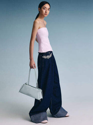 Hazel Bow Elongated Trapeze Shoulder Bag, Sea Salt Blue, hi-res