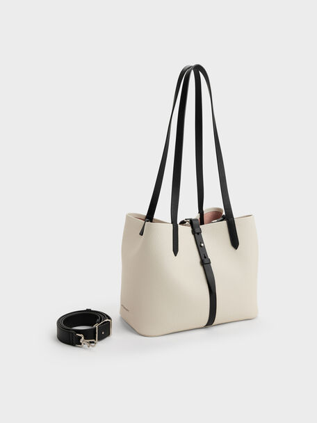 Beryl Two-Tone Belted Bucket Bag, Multi Cream, hi-res