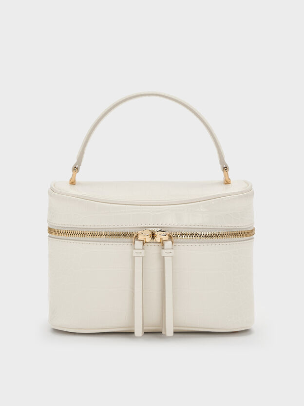 Pansy Croc-Effect Vanity Bag, Cream, hi-res