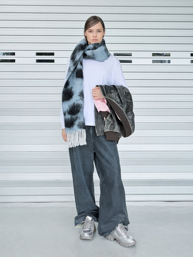 Yunna Metallic Leather & Recycled Fabric Chunky Sneakers, Silver, hi-res