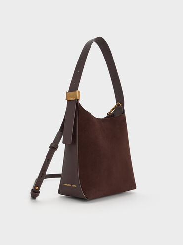 Edna Recycled Suede Bucket Bag, Espresso Brown, hi-res