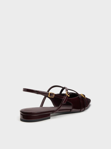 Maybelle Patent Strappy Slingback Flats, Burgundy, hi-res