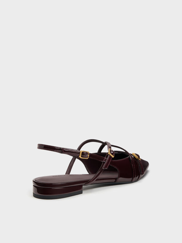 Maybelle Patent Strappy Slingback Flats, Burgundy, hi-res