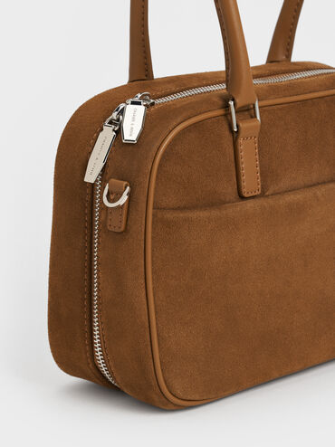 Sianna Recycled Suede Bowling Bag, Sienna Brown, hi-res