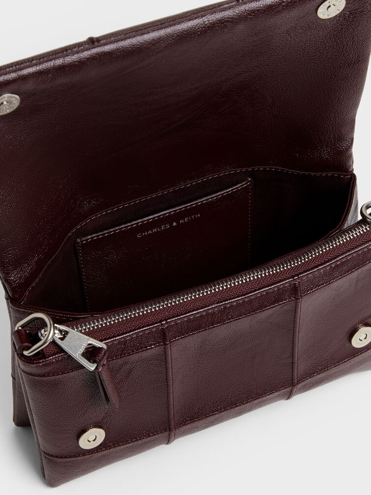 Delfina Quilted Wallet On Chain, Wineberry Red, hi-res