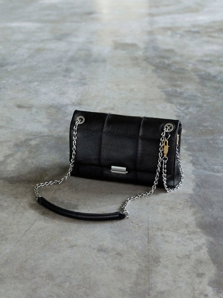 Delfina Quilted Chain-Strap Shoulder Bag, Black, hi-res