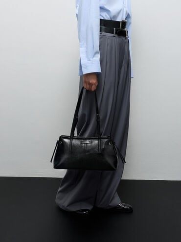 Noane Elongated-Handle Shoulder Bag, Noir, hi-res