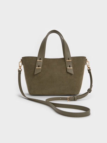 Mini Shania Recycled Suede Double-Handle Tote Bag, Deep Olive, hi-res