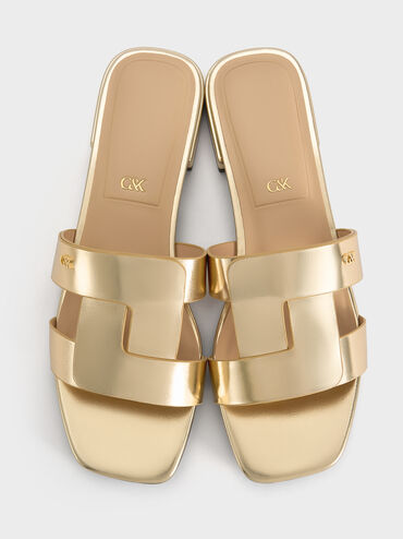 Petina Metallic Leather Slide Sandals, Gold, hi-res