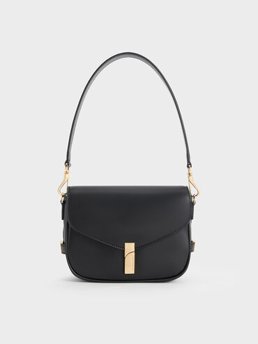 Aurelia Metallic-Accent Saddle Bag, Black, hi-res