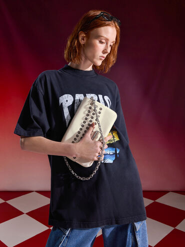 Liv Grommet Chain-Handle Shoulder Bag, Cream, hi-res