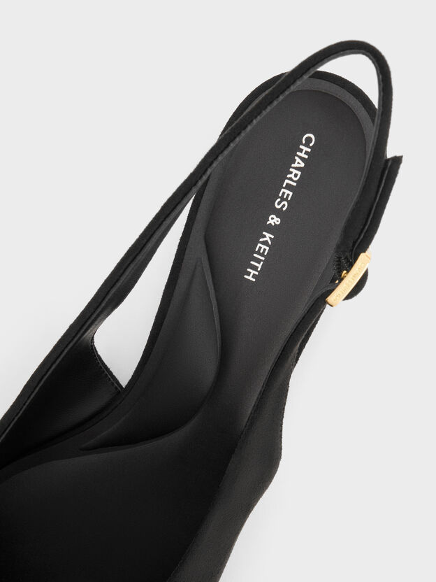 Emelia Faux Suede Slingback Flats, Black Textured, hi-res