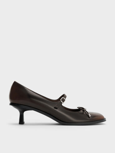 Wendy Bow Kitten-Heel Mary Jane Pumps, Dark Brown, hi-res