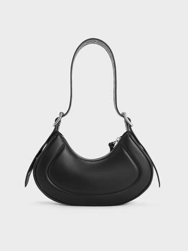Petra Grommet-Strap Curved Shoulder Bag, Noir, hi-res