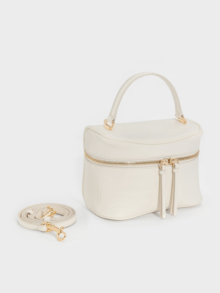 Pansy Croc-Effect Vanity Bag, Cream, hi-res
