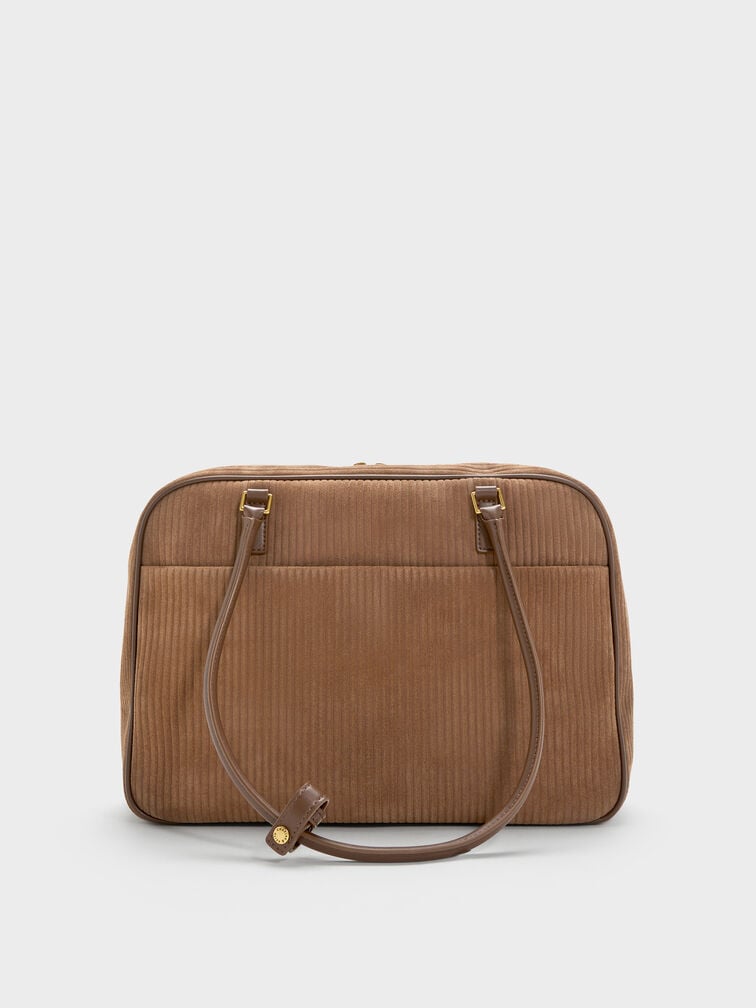 Large Sianna Corduroy Bowling Bag, Mocha Brown, hi-res