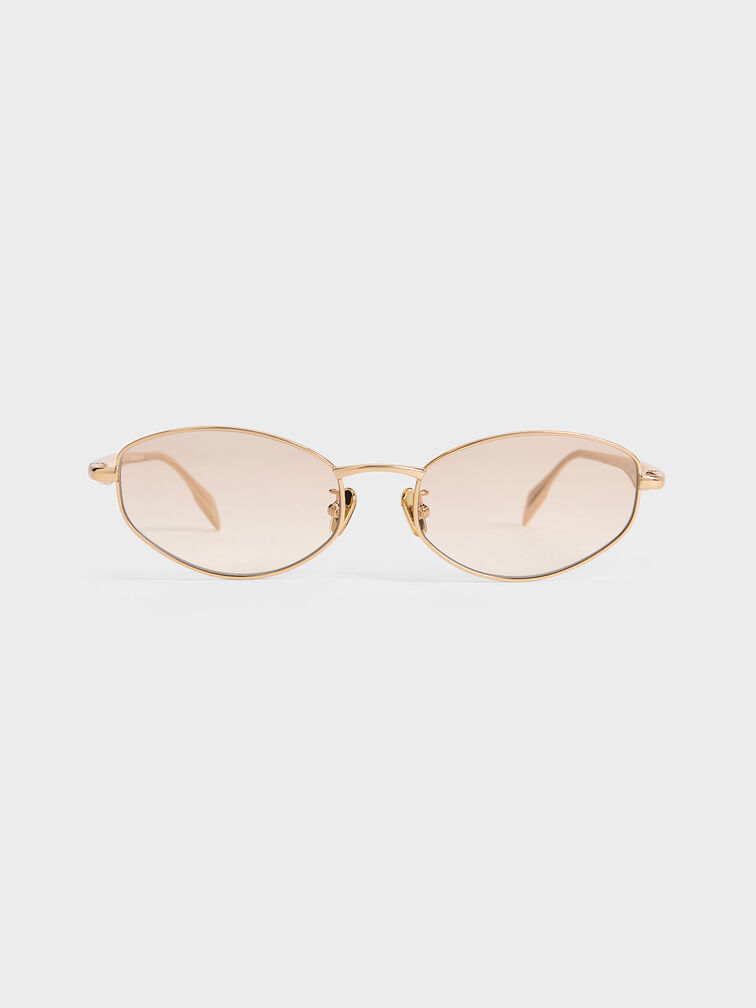 Celestia Crystal-Accent Oval Sunglasses, Gold, hi-res