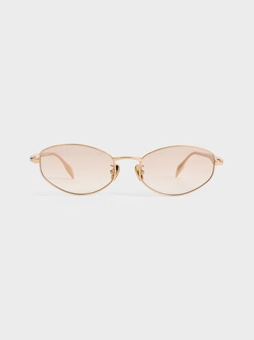 Celestia Crystal-Accent Oval Sunglasses, Gold, hi-res