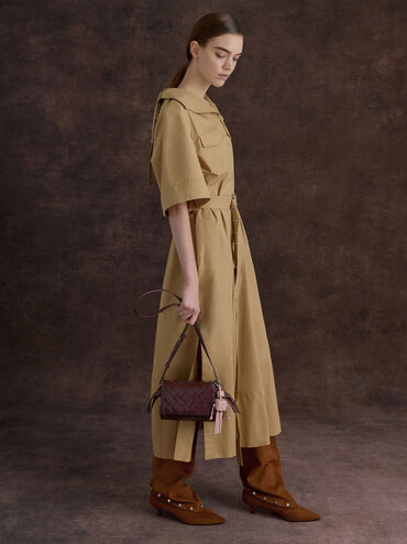 Gael Faux Suede Studded Convertible Kitten-Heel Knee-High Boots, Brown, hi-res