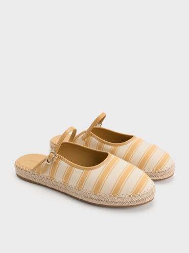 Striped Mary Jane Espadrille Mules, Yellow, hi-res