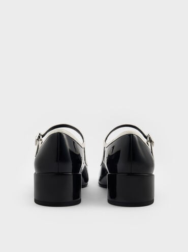 Patent Contrast-Trim Double-Strap Mary Jane Pumps, Black Patent, hi-res