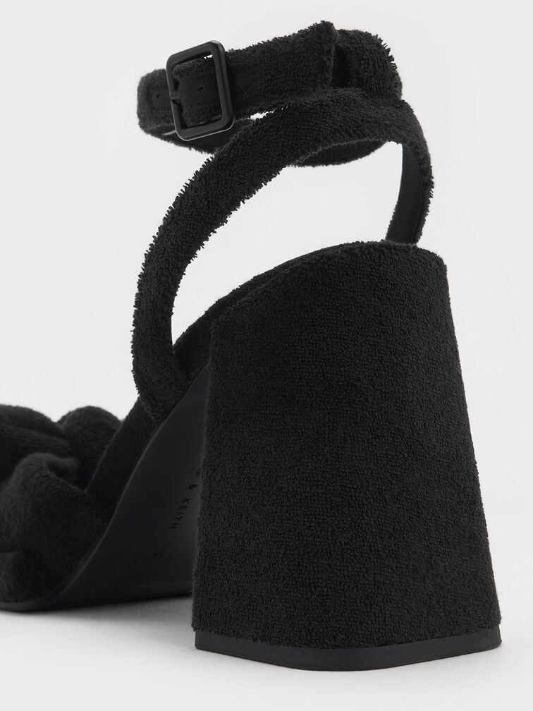 Loey Textured Bow Ankle-Strap Sandals, Black Textured, hi-res