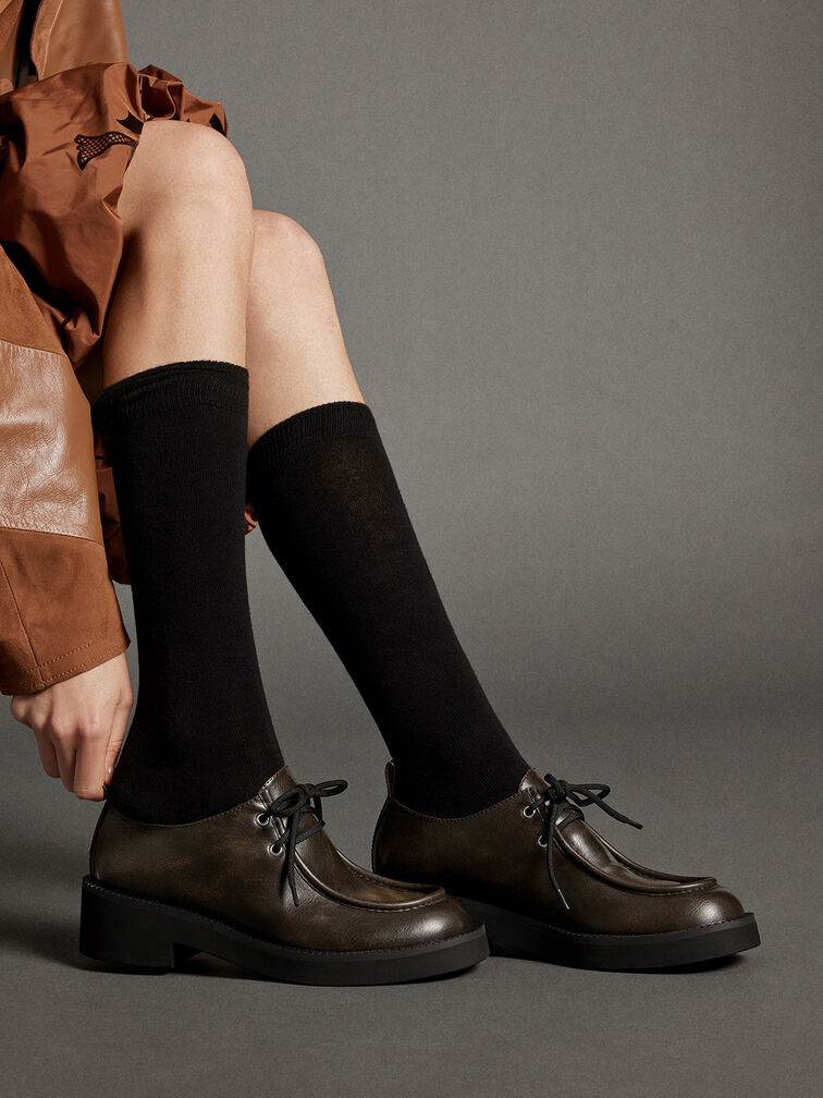 Lace-Up Chunky-Sole Derbys, Dark Brown, hi-res